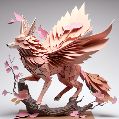 Mad_Mass_winged_pink_fox_flowers_branches_papercraft_d9ddbe2c-cd3c-42d3-ba97-7662e68bf620